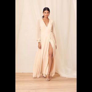 Lulus’s Cream Long Sleeve Wrap Maxi Dress